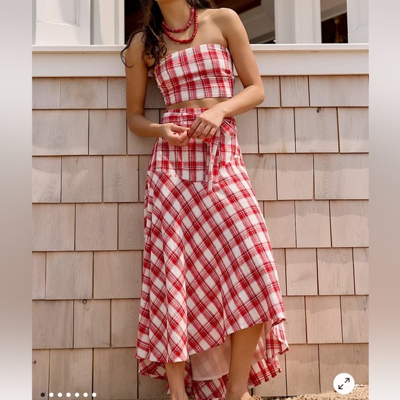 NWT Free People “After You” Set — Cropped Top + Maxi Skirt Red Plaid - Picture 1 of 7